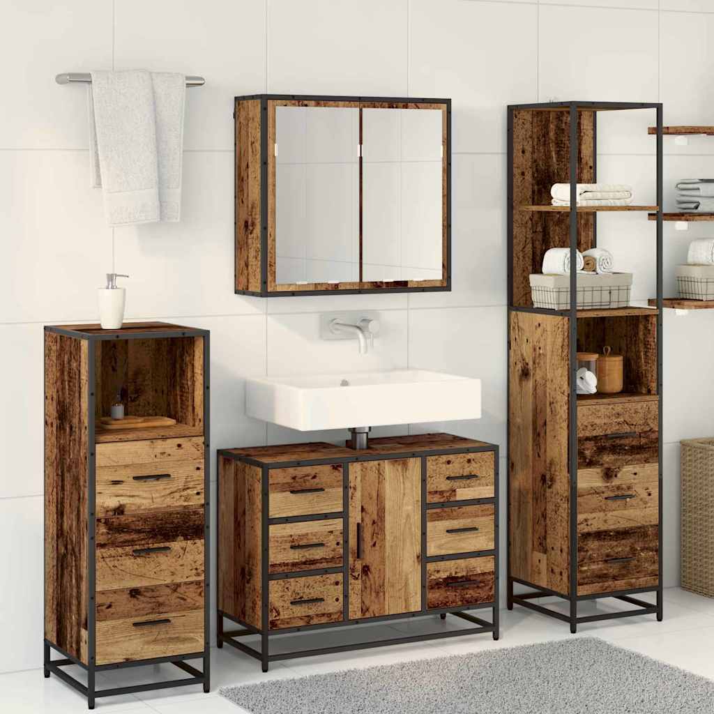 vidaXL Bathroom Furniture Set with Door 4 pcs Old wood Engineered wood