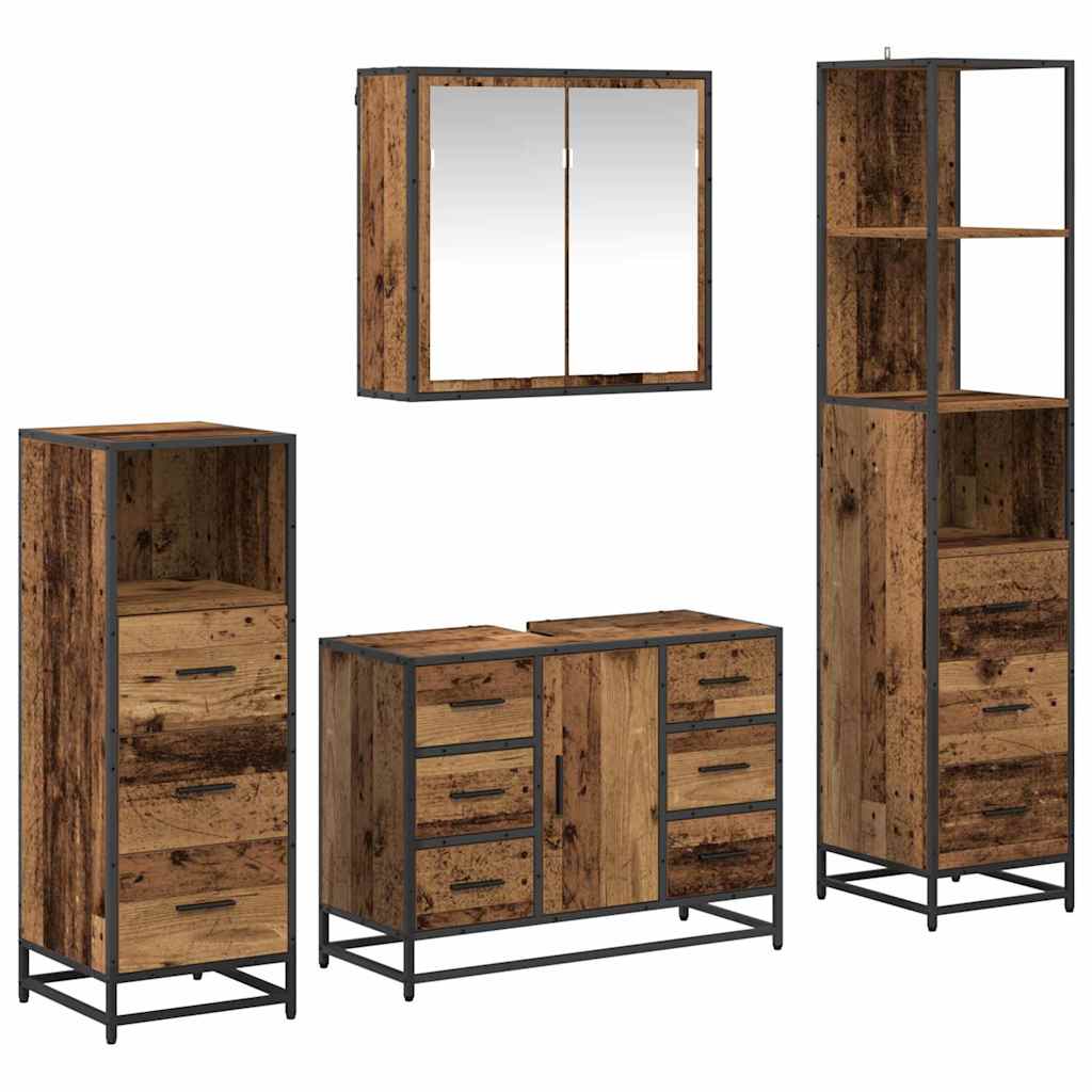 vidaXL Bathroom Furniture Set with Door 4 pcs Old wood Engineered wood