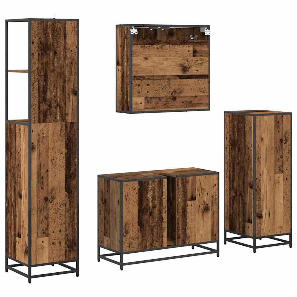 vidaXL Bathroom Furniture Set with Door 4 pcs Old wood Engineered wood