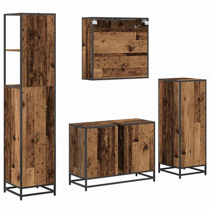 vidaXL Bathroom Furniture Set with Door 4 pcs Old wood Engineered wood