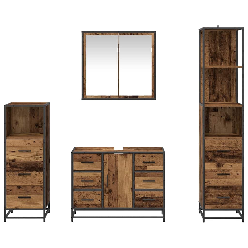vidaXL Bathroom Furniture Set with Door 4 pcs Old wood Engineered wood