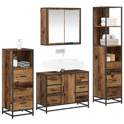 vidaXL Bathroom Furniture Set with Door 4 pcs Old wood Engineered wood