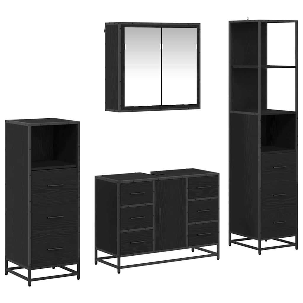 vidaXL Bathroom Furniture Set 4 pcs Black Oak Engineered Wood