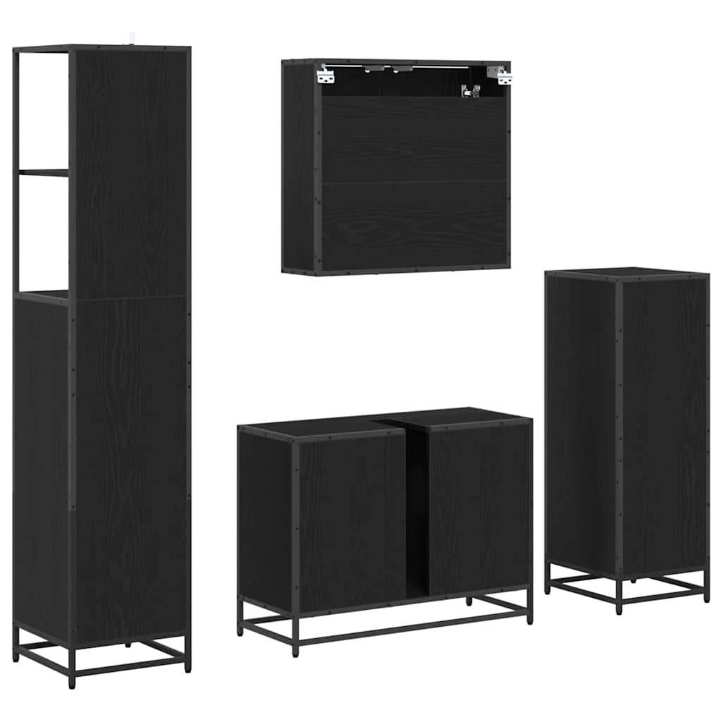 vidaXL Bathroom Furniture Set 4 pcs Black Oak Engineered Wood