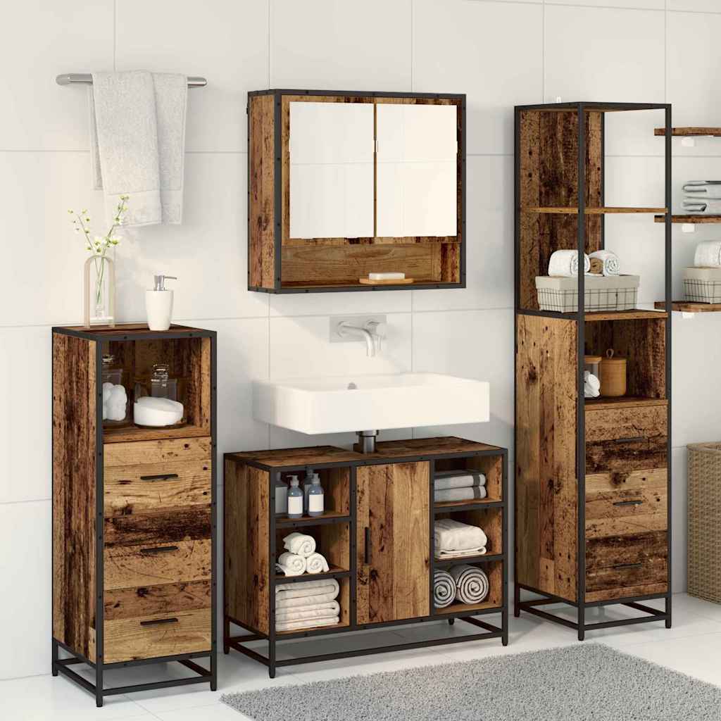 vidaXL Bathroom Furniture Set with Door 3 pcs Old Wood Engineered Wood
