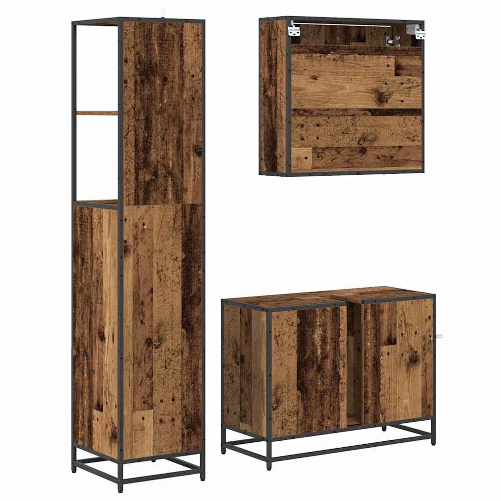 vidaXL Bathroom Furniture Set with Door 3 pcs Old Wood Engineered Wood