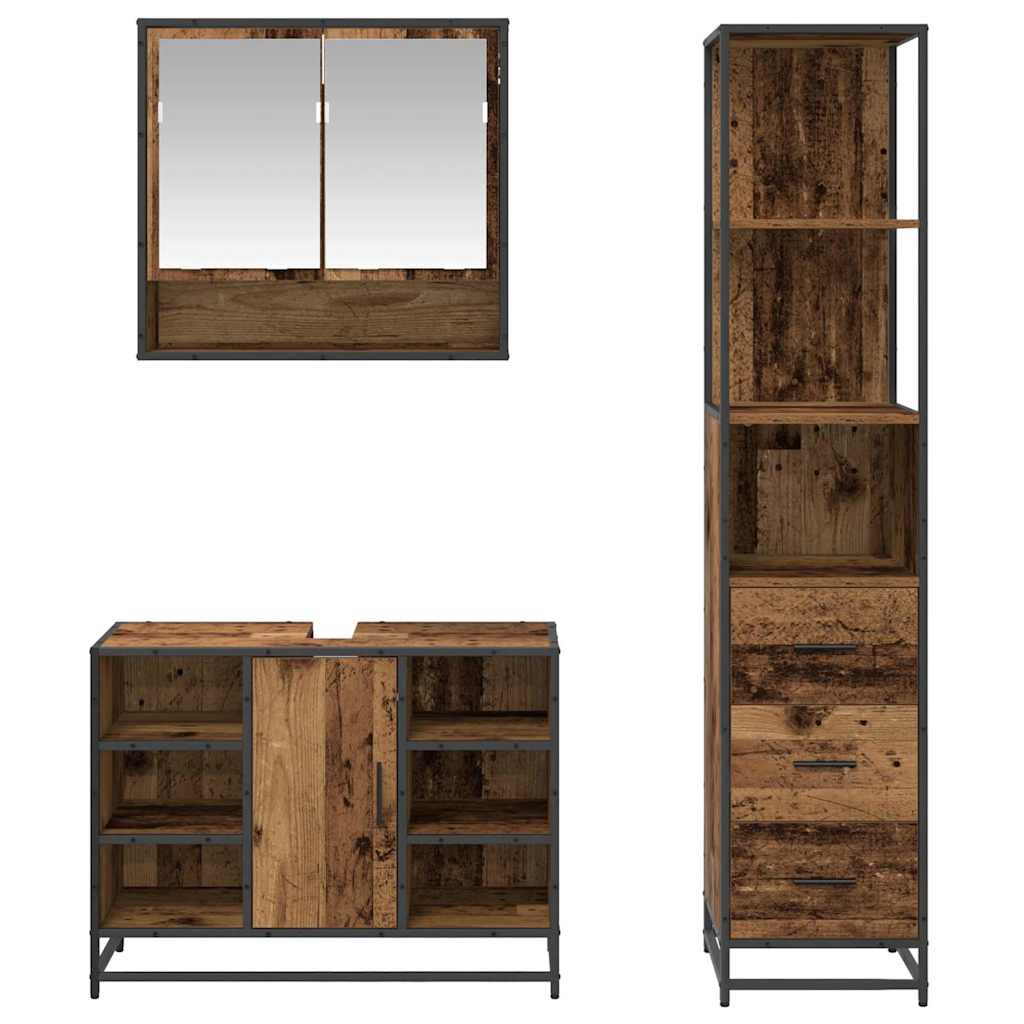 vidaXL Bathroom Furniture Set with Door 3 pcs Old Wood Engineered Wood