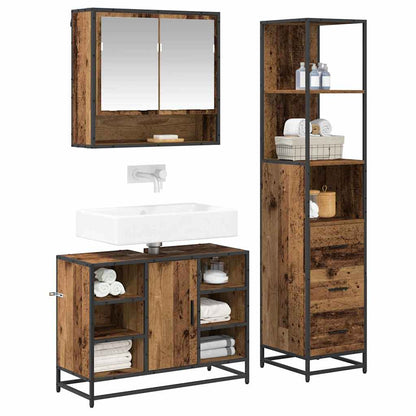 vidaXL Bathroom Furniture Set with Door 3 pcs Old Wood Engineered Wood