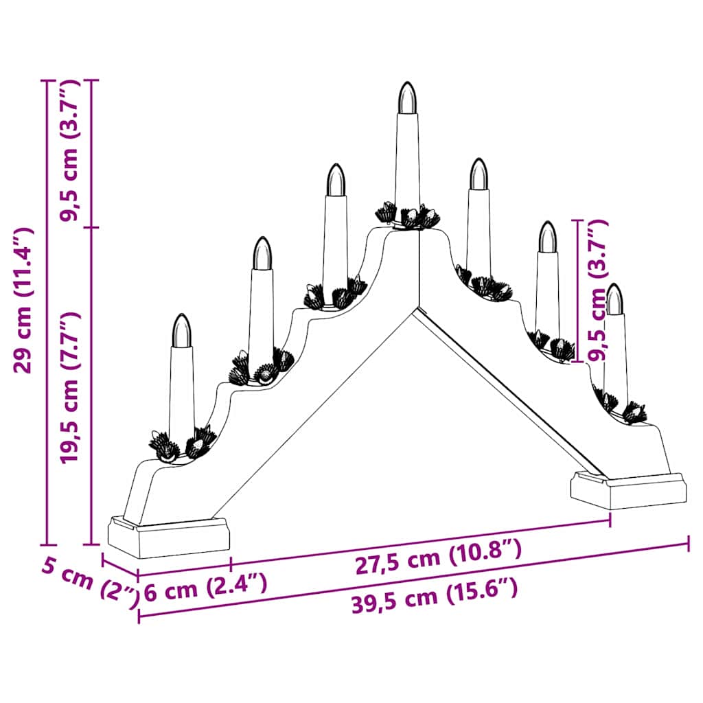 vidaXL Christmas Candle Bridge 7 LEDs Warm White 39.5 x 5 x 29 cm