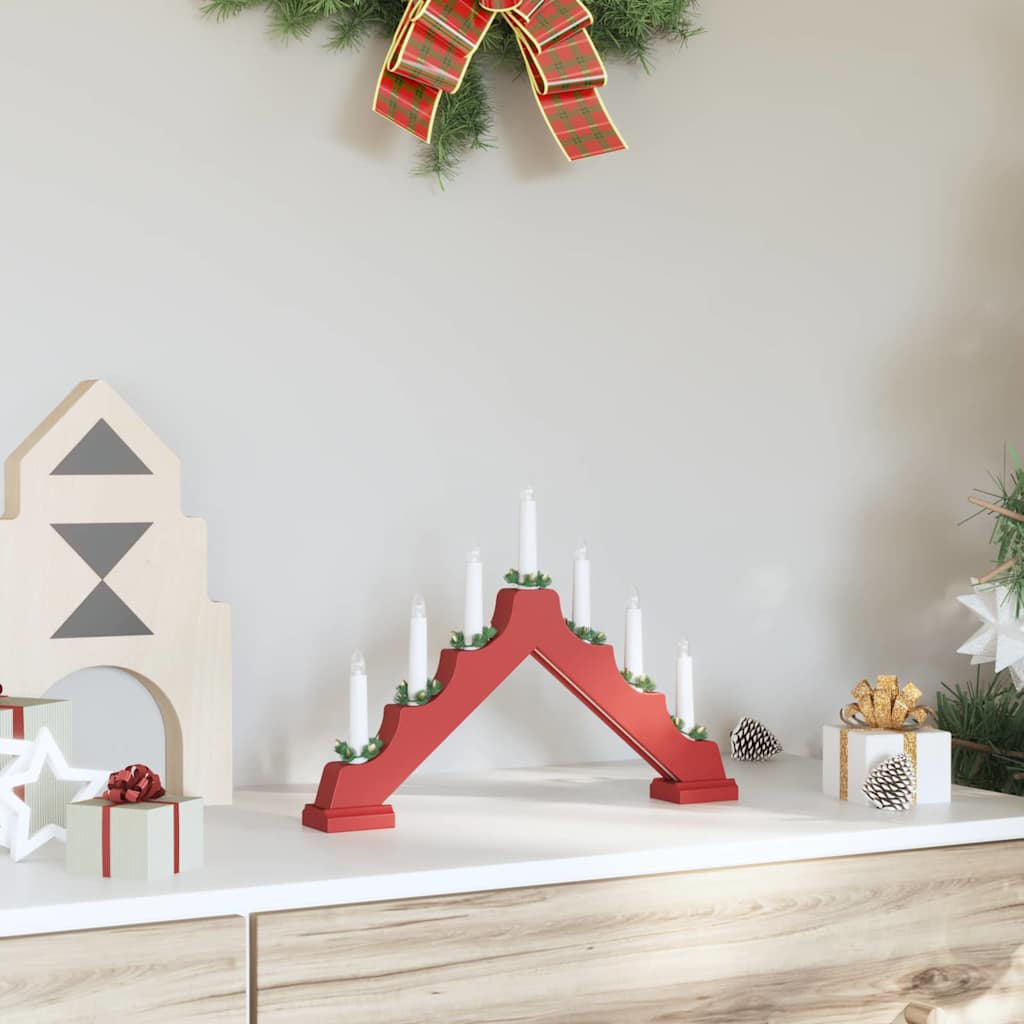 vidaXL Christmas Candle Bridge Red 39.5 x 5 x 29 cm Solid Pine Wood