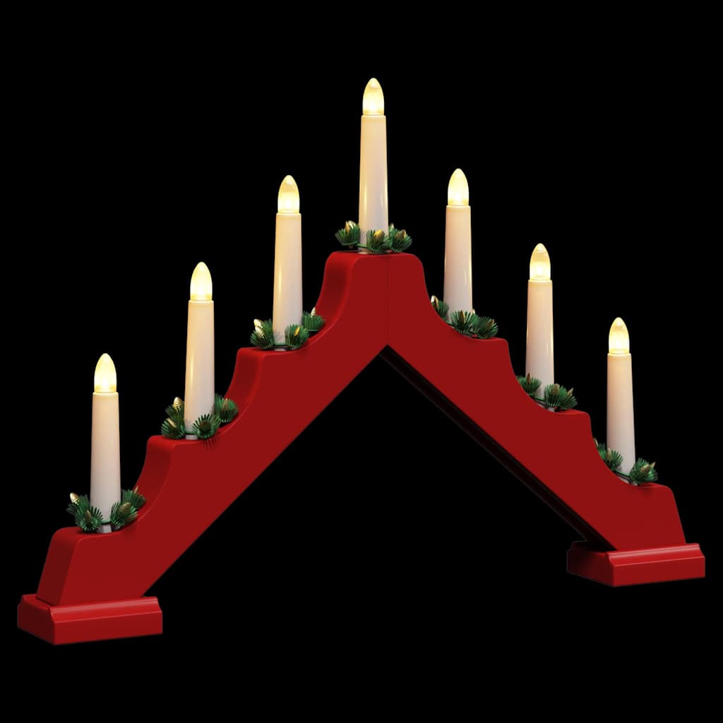 vidaXL Christmas Candle Bridge Red 39.5 x 5 x 29 cm Solid Pine Wood