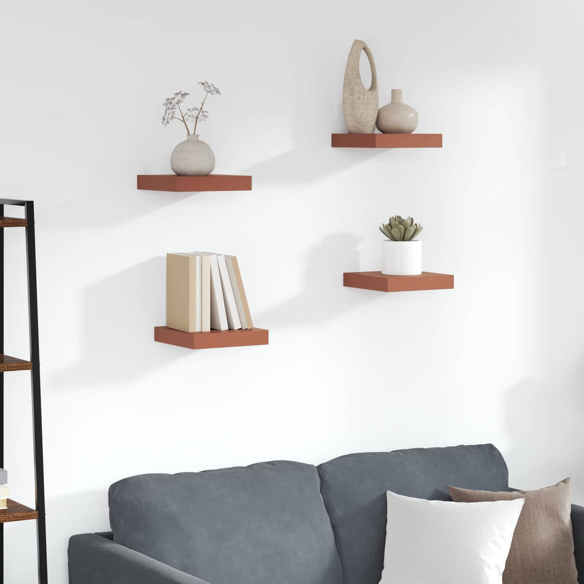 vidaXL Wall Shelf 4 pcs Red 23 x 23.5 x 3.8 cm Engineered Wood