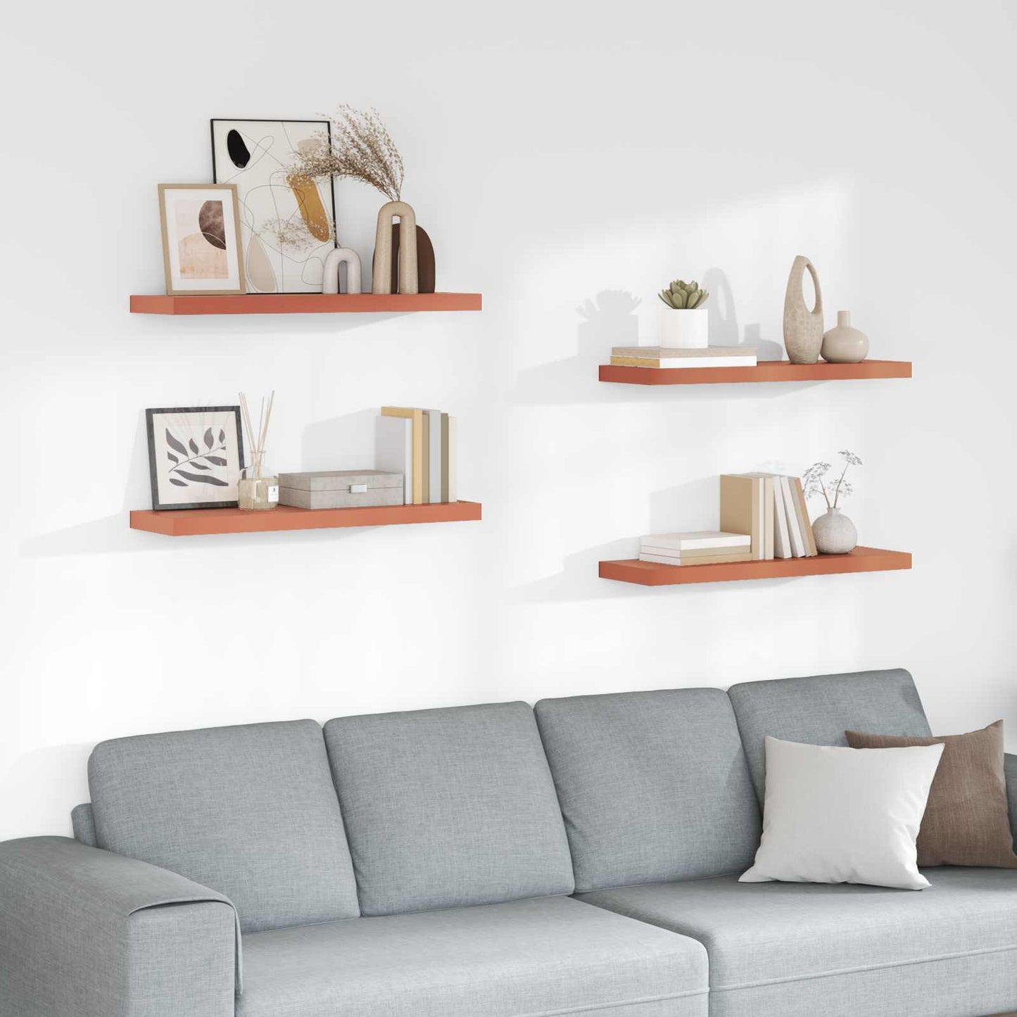 vidaXL Wall Shelf 4 pcs Red 80 x 23.5 x 4 cm Engineered Wood
