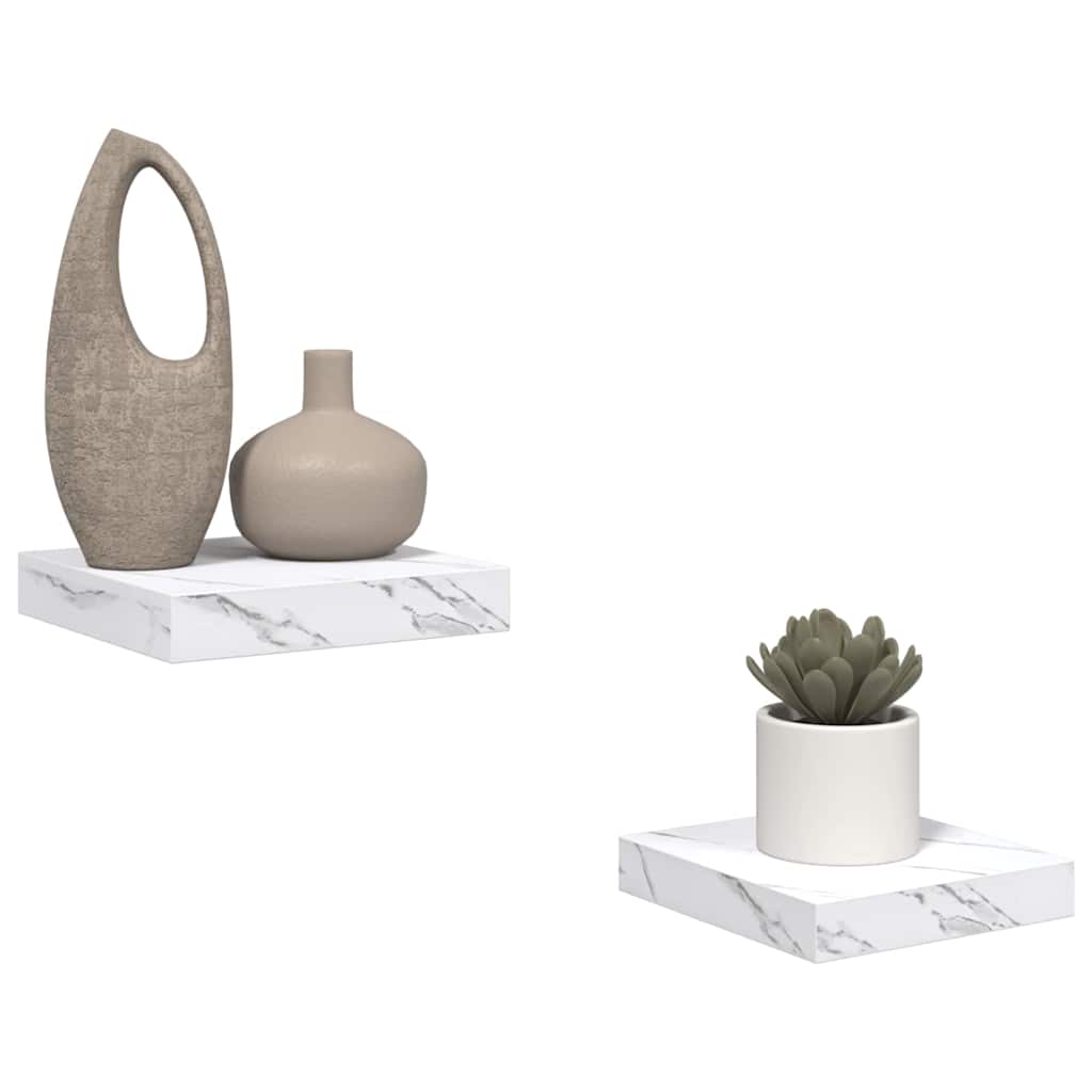vidaXL Wall Shelf 2 pcs White Marble 23 x 23.5 x 4 cm Engineered Wood