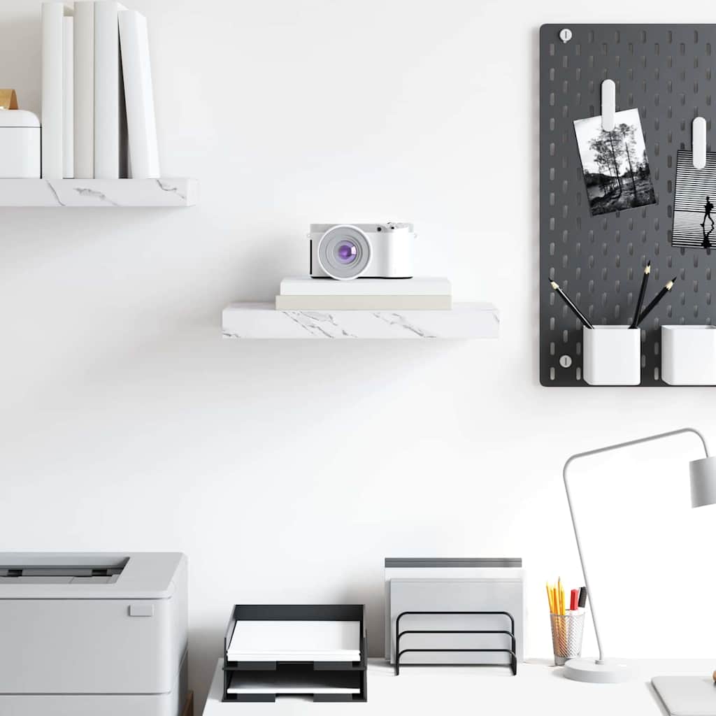 vidaXL Wall Shelf Wall-Mounted White Marble 40 x 23.5 x 3.8 cm