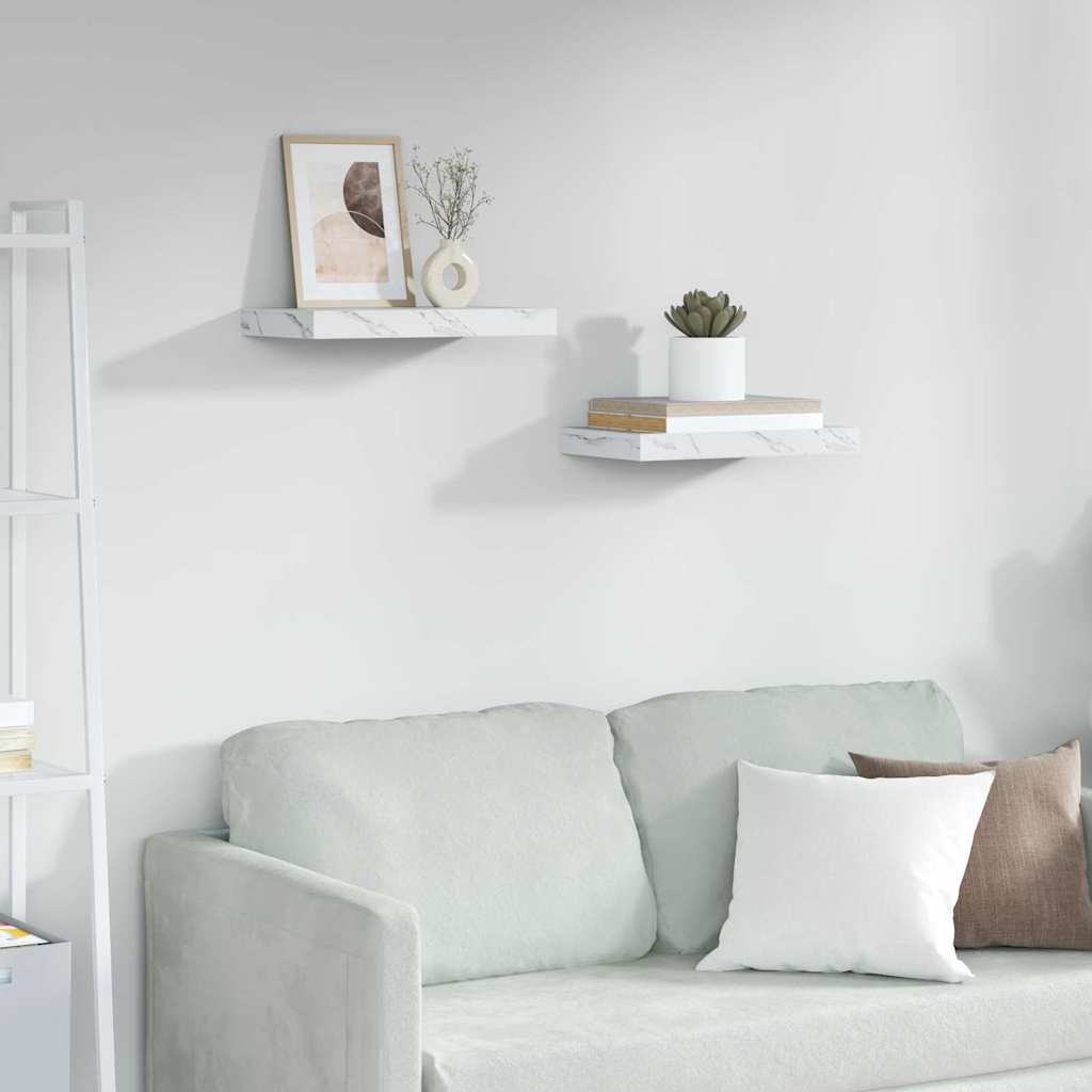 vidaXL Wall Shelf 2 pcs White Marble 40 x 23.5 x 3.8 cm