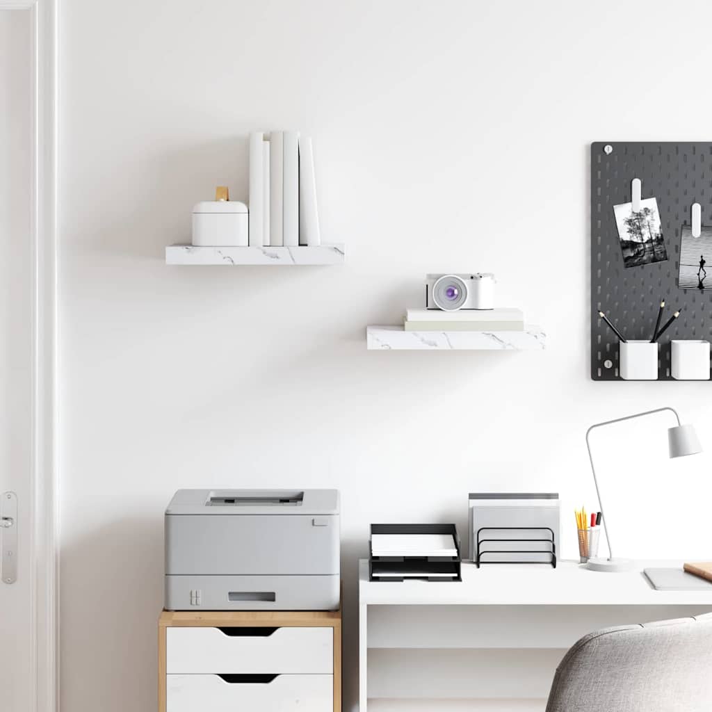 vidaXL Wall Shelf 2 pcs White Marble 40 x 23.5 x 4 cm Engineered Wood