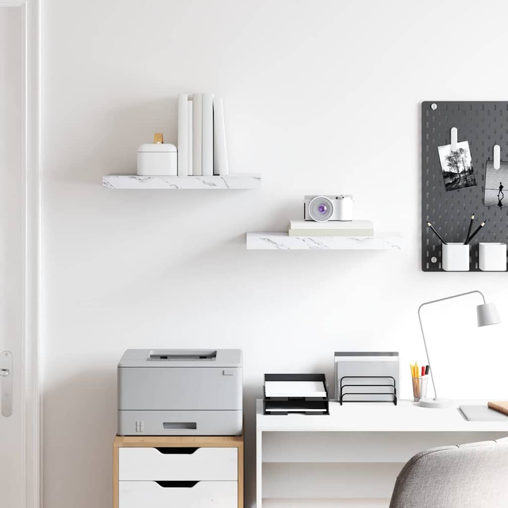 vidaXL Wall Shelf 2 pcs White Marble 50 x 23.5 x 4 cm Engineered Wood