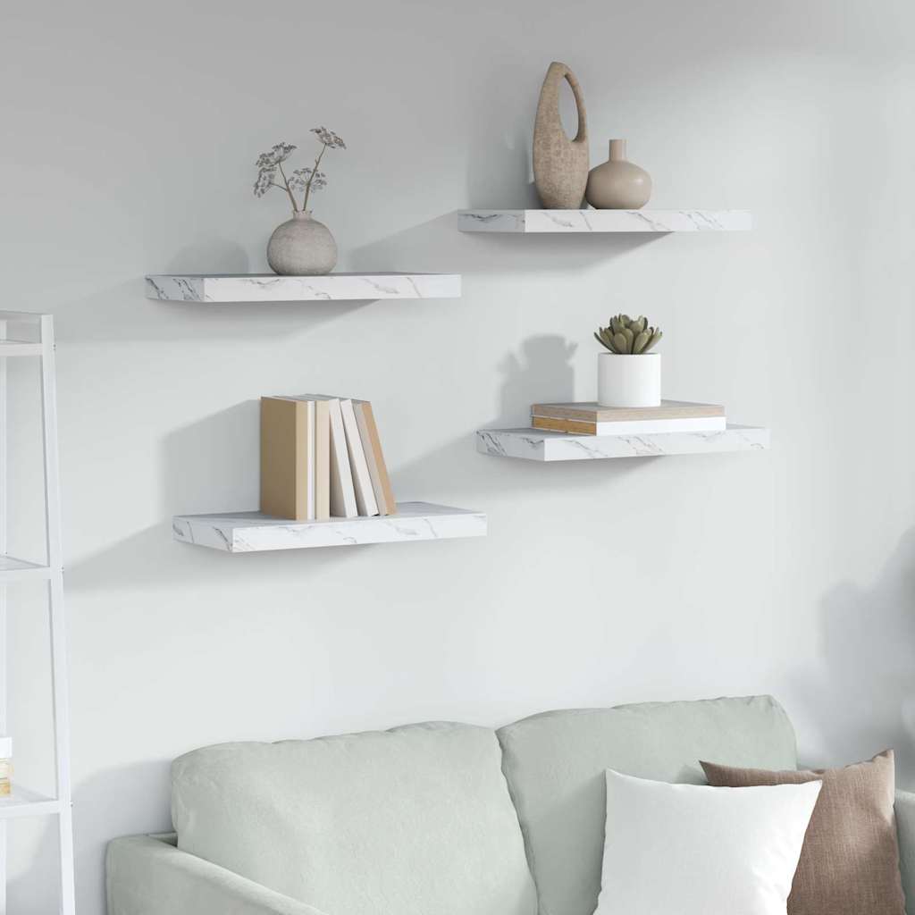 vidaXL Wall Shelf 4 pcs White Marble 50 x 23.5 x 3.8 cm