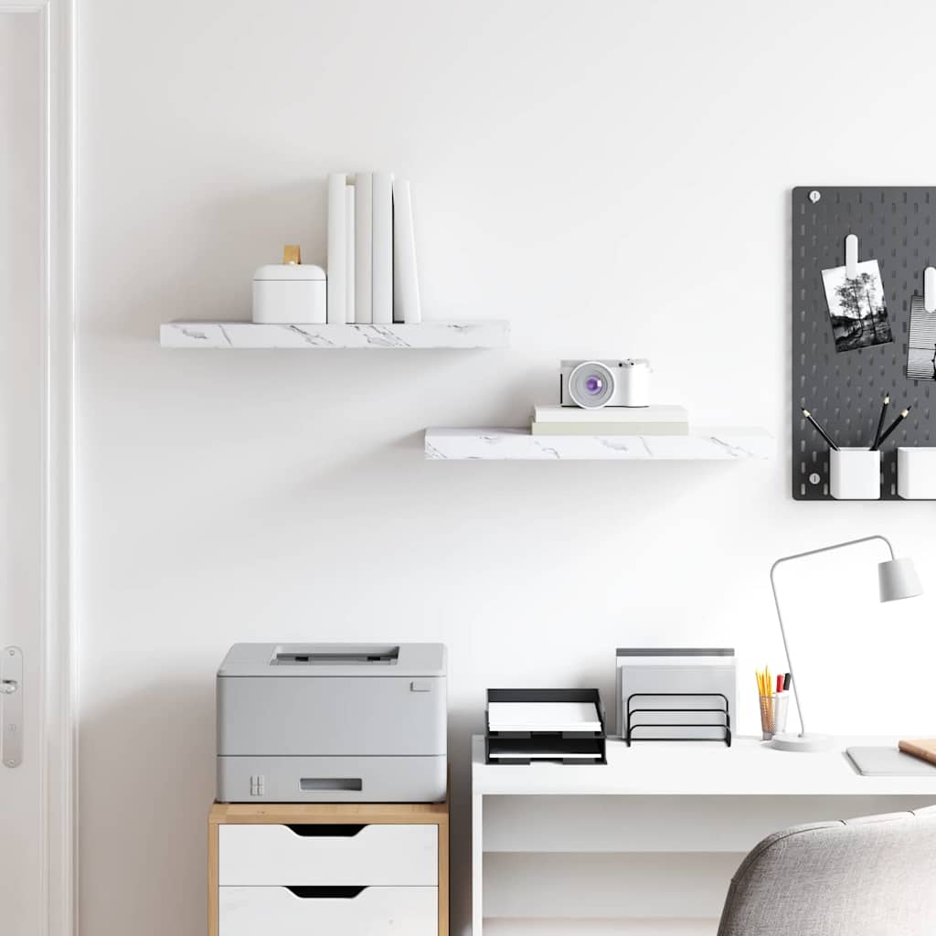 vidaXL Wall Shelf 2 pcs White Marble 60 x 23.5 x 4 cm Engineered Wood