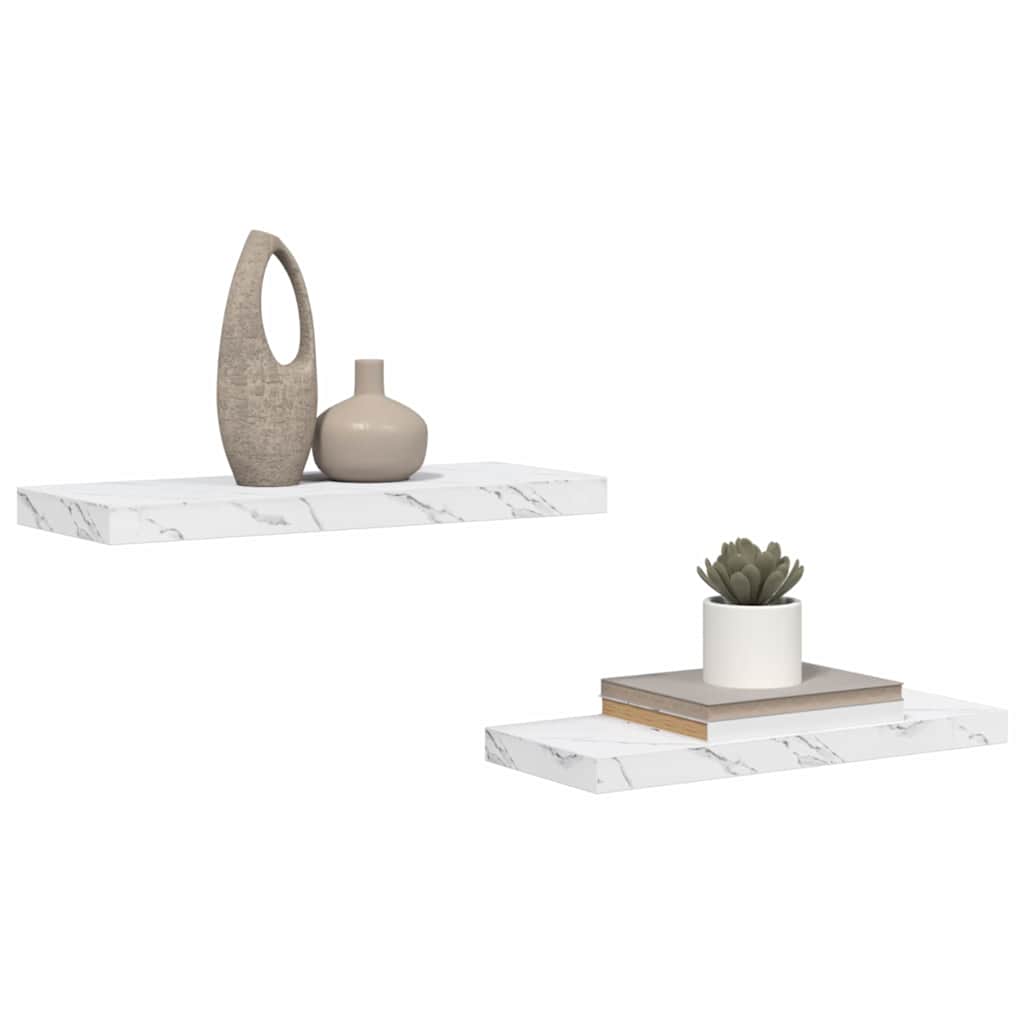 vidaXL Wall Shelf 2 pcs White Marble 60 x 23.5 x 3.8 cm