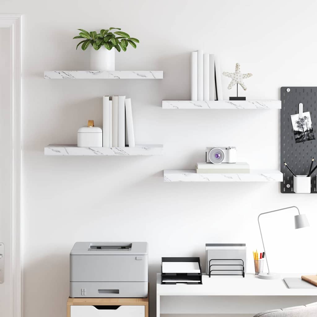 vidaXL Wall Shelf 4 pcs White Marble 60 x 23.5 x 3.8 cm