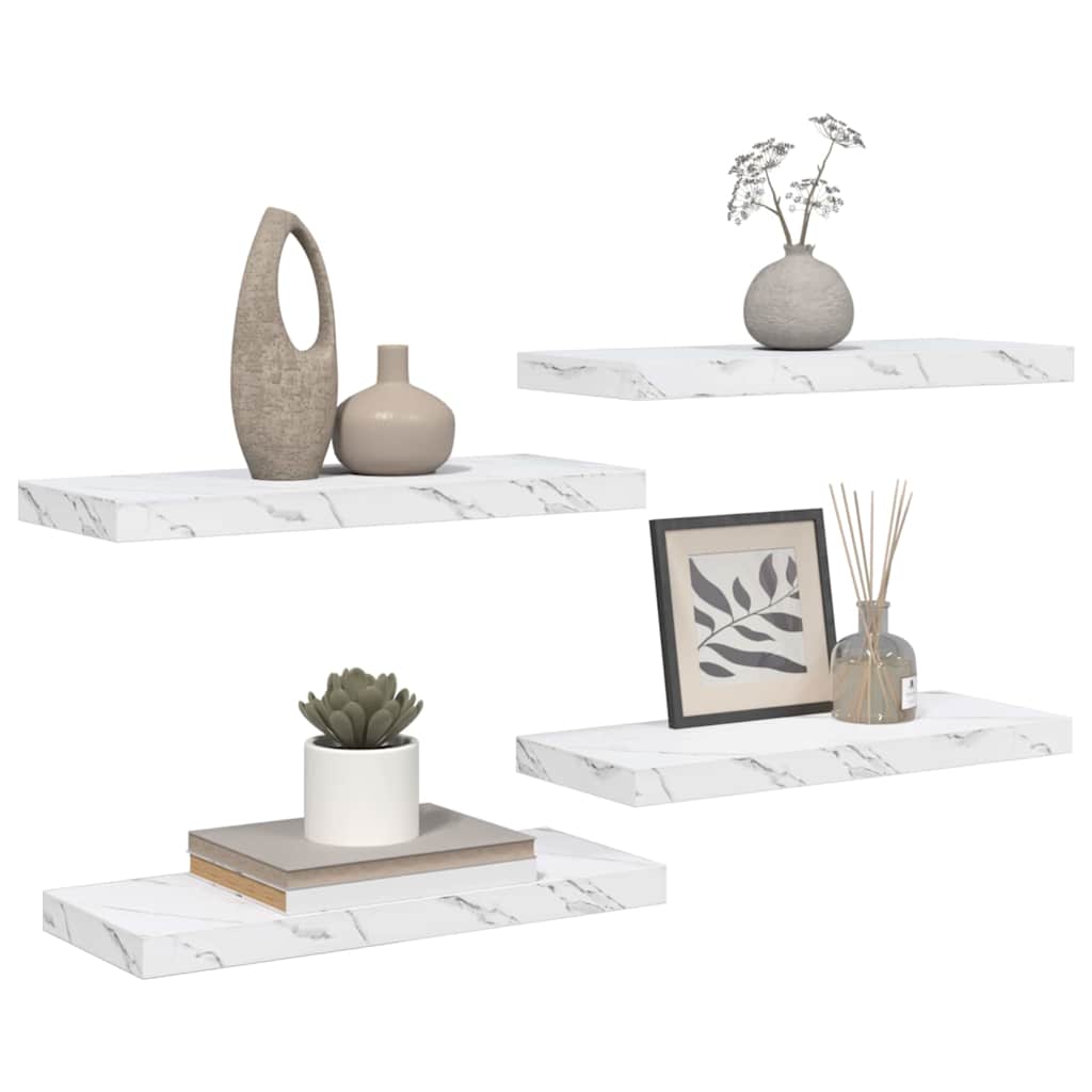 vidaXL Wall Shelf 4 pcs White Marble 60 x 23.5 x 3.8 cm