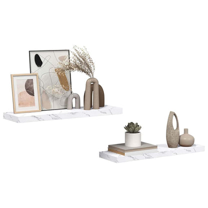 vidaXL Wall Shelf 2 pcs White Marble 80 x 23.5 x 4 cm Engineered Wood