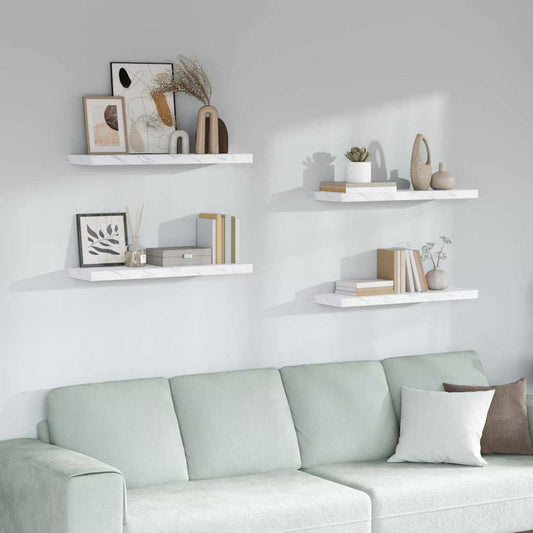 vidaXL Wall Shelf 4 pcs White Marble 80 x 23.5 x 4 cm Engineered Wood