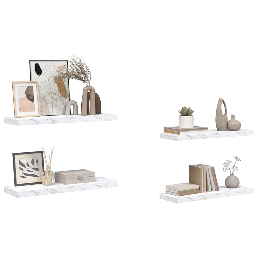 vidaXL Wall Shelf 4 pcs White Marble 80 x 23.5 x 4 cm Engineered Wood