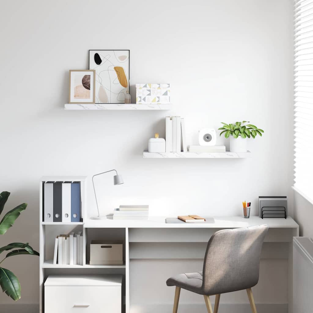 vidaXL Wall Shelf 2 pcs White Marble 90 x 23.5 x 4 cm Engineered Wood