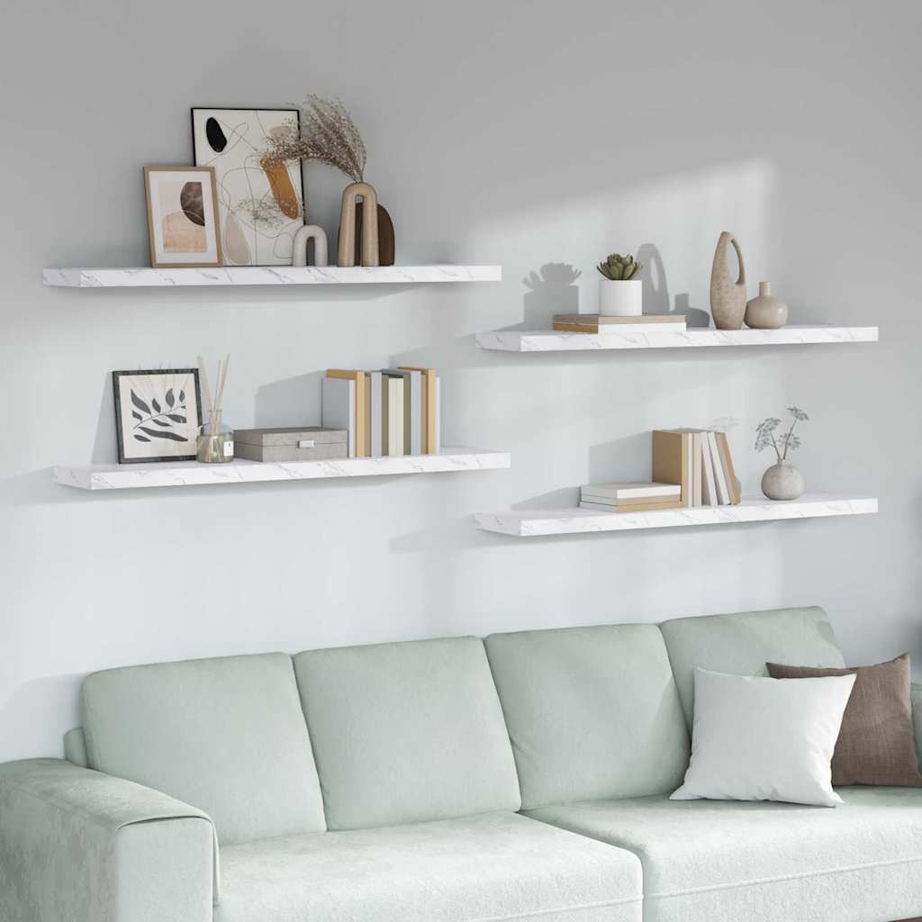 vidaXL Wall Shelf 4 pcs White Marble 120 x 23.5 x 4 cm Engineered Wood