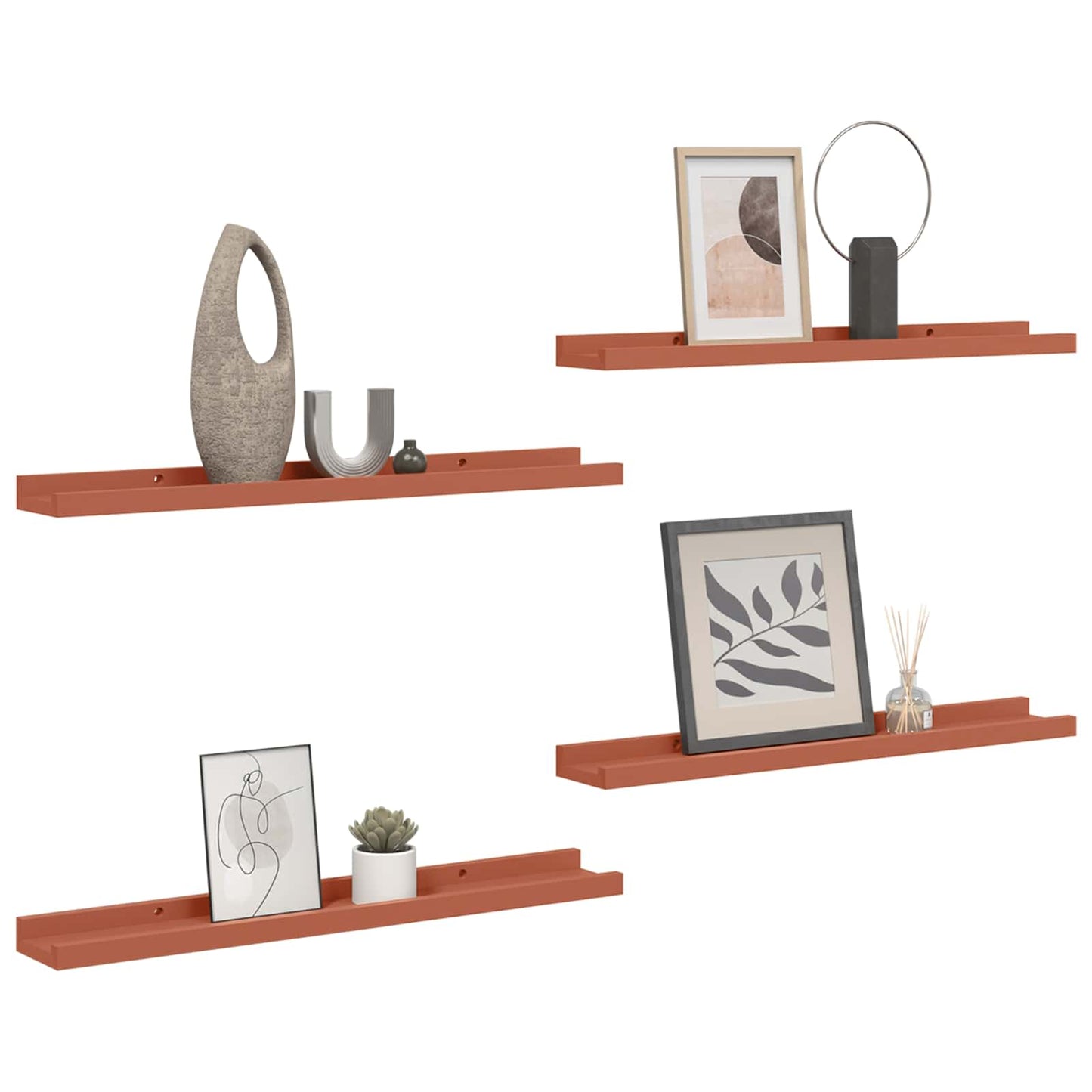 vidaXL Wall Shelf with Shelf 4 pcs Red 60 x 9 x 3 cm Engineered Wood