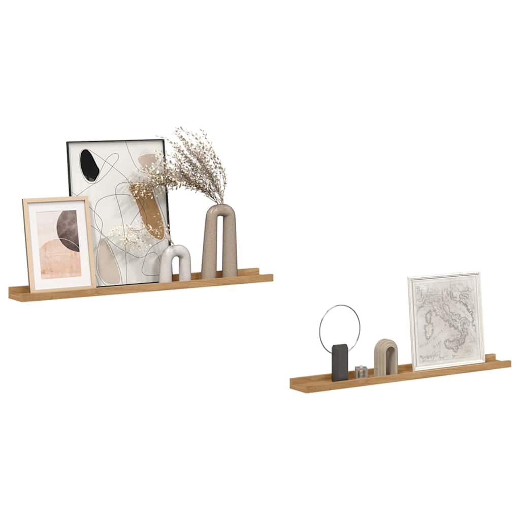 vidaXL Wall Shelf with Shelf 2 pcs Brown 80 x 9 x 3 cm Engineered Wood