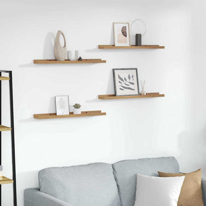vidaXL Wall Shelf Wall-Mounted 4 pcs Brown 60 x 9 x 3 cm