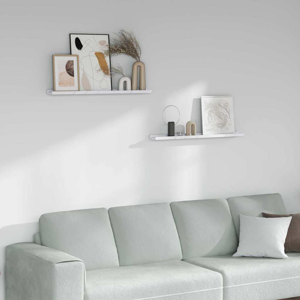 vidaXL Wall Shelf 2 pcs White Marble 80 x 9 x 3 cm Engineered Wood