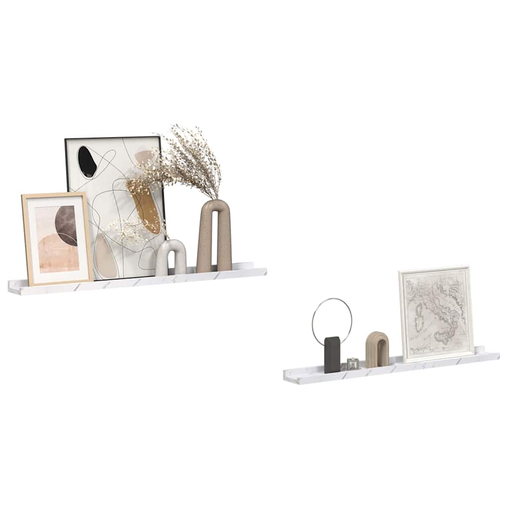 vidaXL Wall Shelf 2 pcs White Marble 80 x 9 x 3 cm Engineered Wood