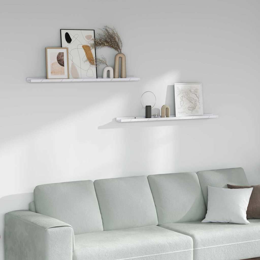 vidaXL Wall Shelf 2 pcs White Marble 100 x 9 x 3 cm Engineered Wood