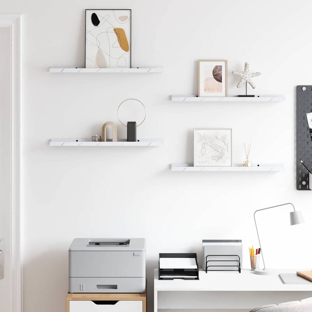 vidaXL Wall Shelf 4 pcs White Marble 60 x 9 x 3 cm Engineered Wood