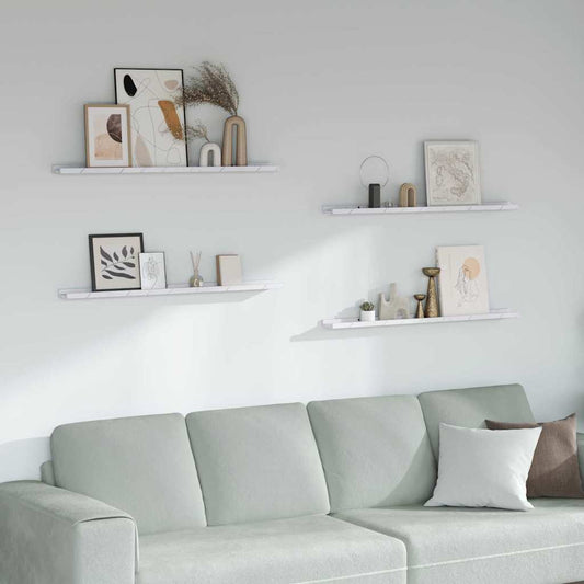 vidaXL Wall Shelf 4 pcs White Marble 100 x 9 x 3 cm Engineered Wood