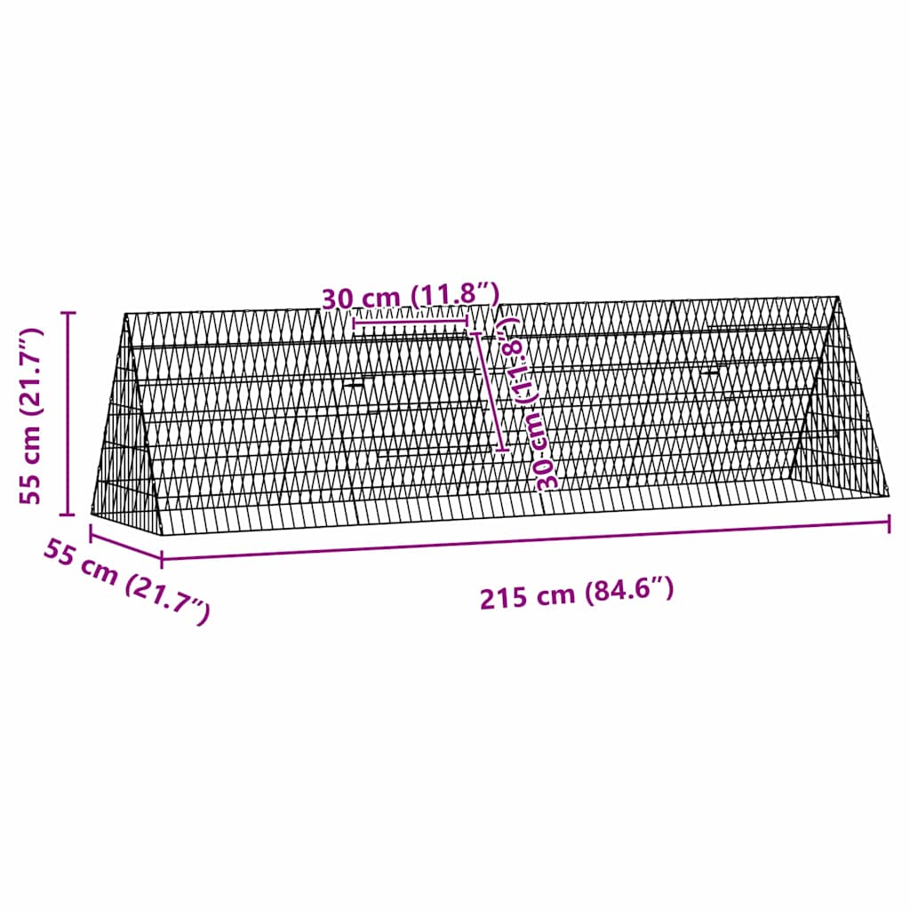 vidaXL Rabbit Cage Silver 215 x 55 x 55 cm Galvanised Steel