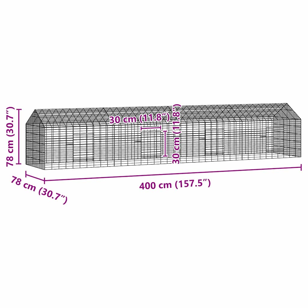 vidaXL Rabbit Cage Silver 400 x 78 x 78 cm Galvanised Steel