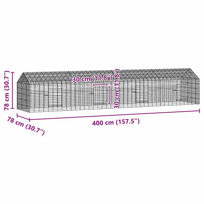 vidaXL Rabbit Cage Silver 400 x 78 x 78 cm Galvanised Steel