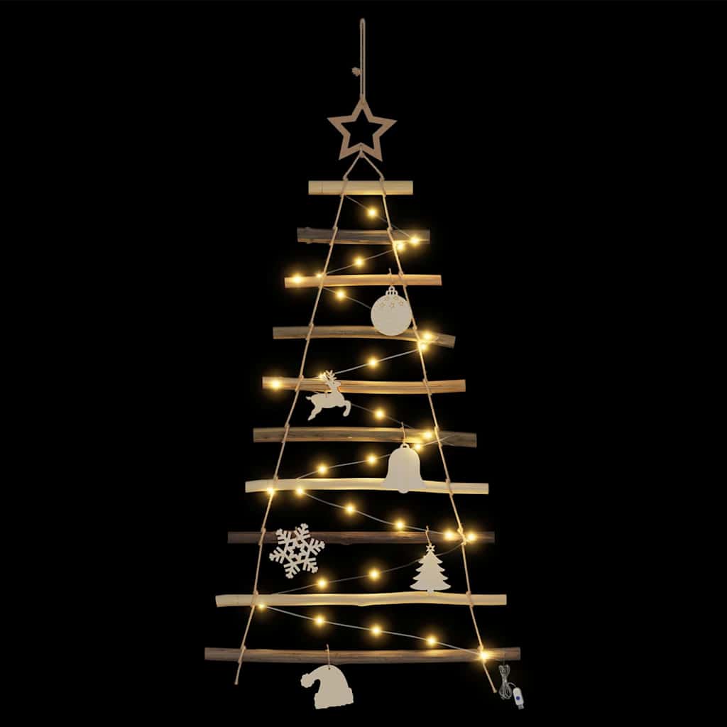 vidaXL Christmas Tree with 30 LEDs Natural 90 cm Solid Ash Wood