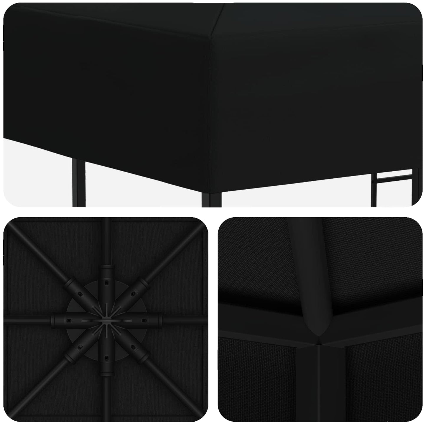 vidaXL Gazebo 3 x 3 m Black Polyester and Steel 190 gsm