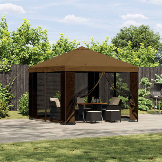 vidaXL Garden Gazebo with Sidewalls 3 x 3 m Taupe Polyester and Steel