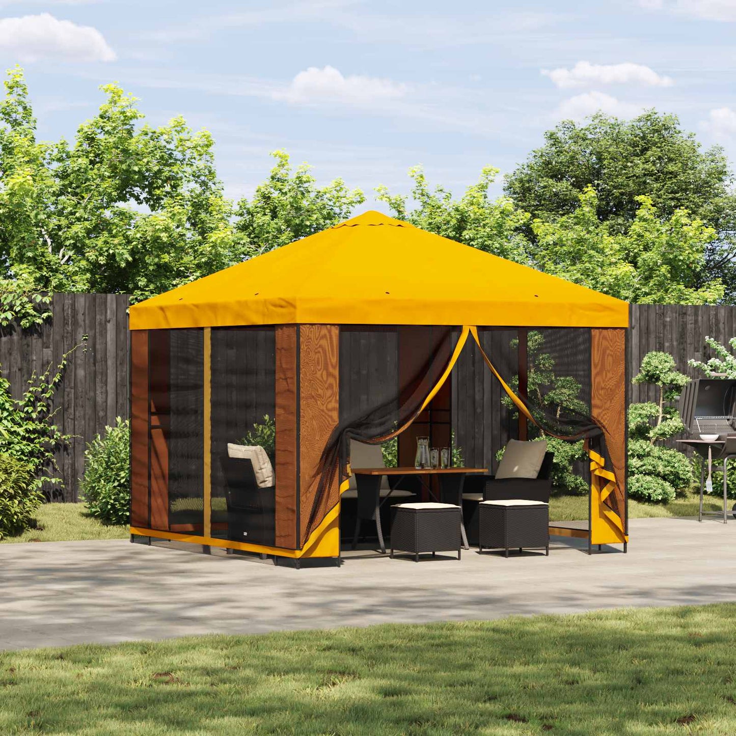 vidaXL Garden Gazebo with Sidewalls 3 x 3 m Yellow Polyester and Steel