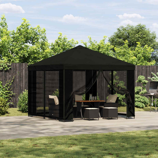 vidaXL Garden Gazebo with Sidewalls 3 x 3 m Black Polyester and Steel