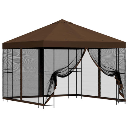 vidaXL Garden Gazebo with Sidewalls 3 x 3 m Brown Polyester and Steel