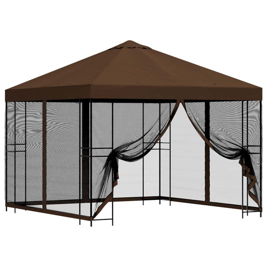 vidaXL Garden Gazebo with Sidewalls 3 x 3 m Brown Polyester and Steel